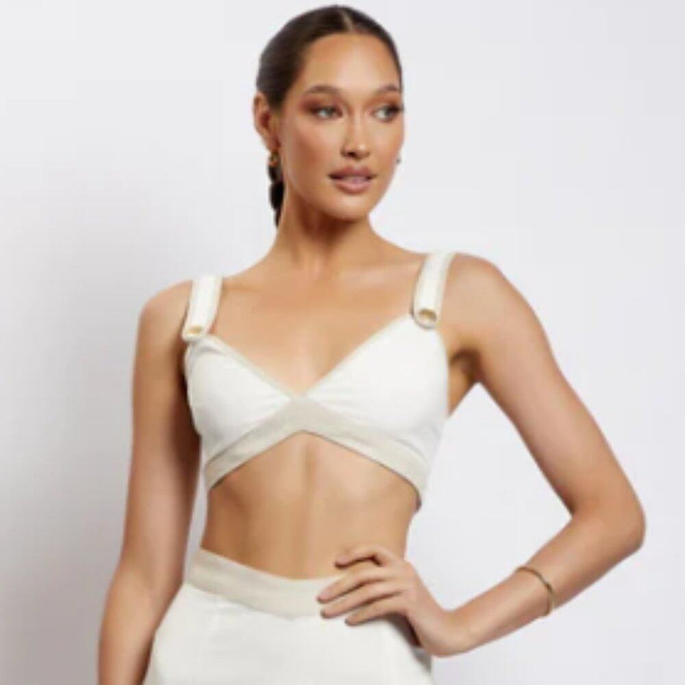 MESHKI Zinnia Linen Crop Top Bralette MINIMALIST RESORT XXS